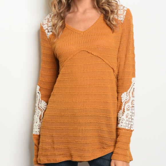 C.C. Boutique Tops - NWT Mustard Crochet  Long Sleeve Thermal Top
